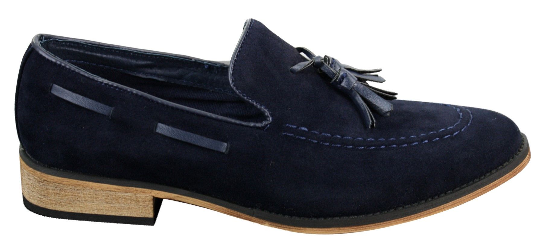 Mocasines italianos para hombre, estilo mocasín, con borlas, de ante, color azul, negro y marrón.