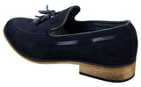 Mocasines italianos para hombre, estilo mocasín, con borlas, de ante, color azul, negro y marrón.