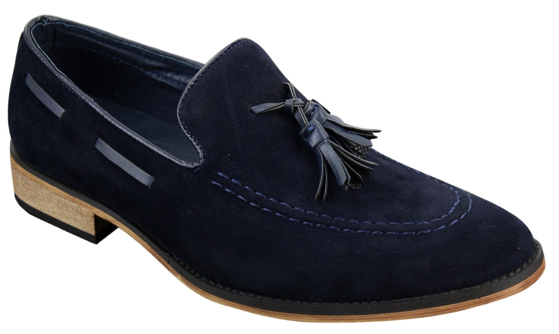 Mocasines italianos para hombre, estilo mocasín, con borlas, de ante, color azul, negro y marrón.