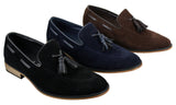 Mocasines italianos para hombre, estilo mocasín, con borlas, de ante, color azul, negro y marrón.