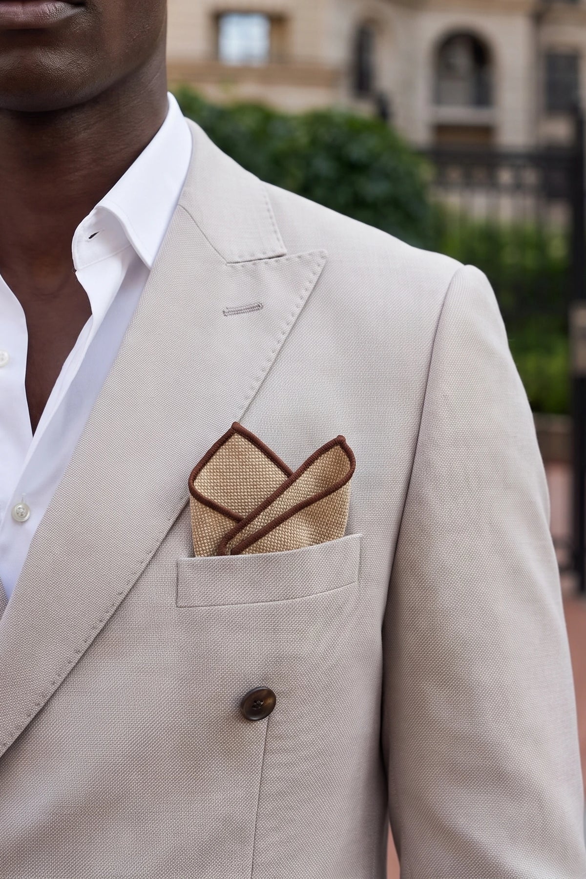 Pañuelo de bolsillo de tweed caqui para hombre