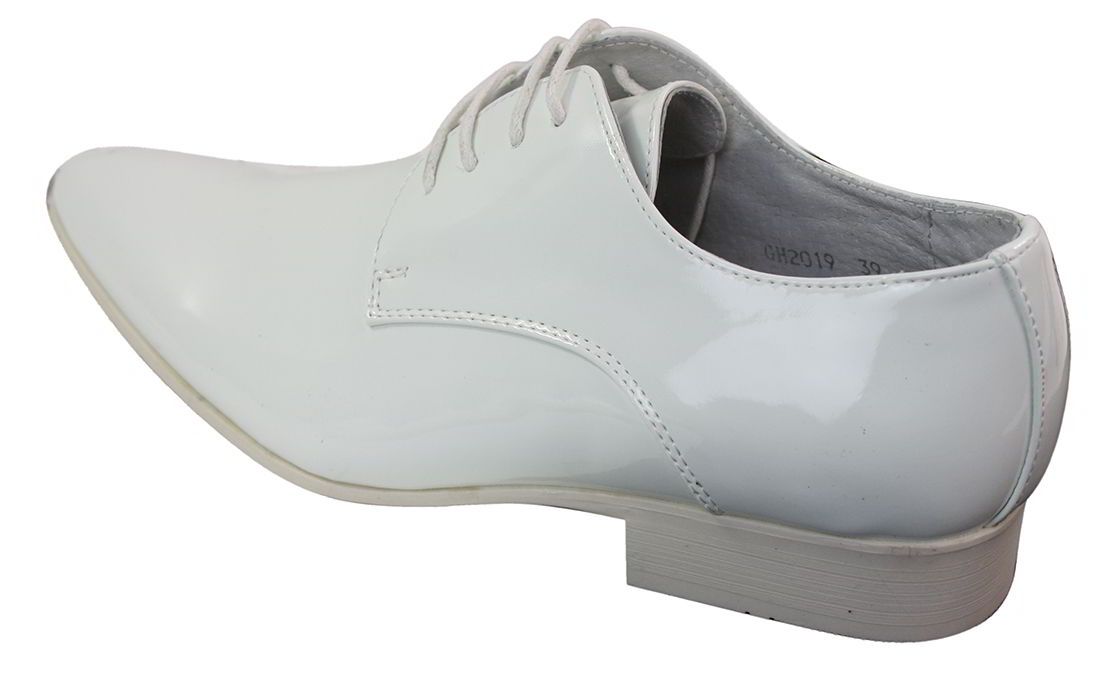 Zapatos elegantes de hombre con cordones, forrados en piel, para fiestas y bodas, de charol italiano con punta brillante.