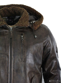 Chaqueta bomber de aviador de cuero auténtico para hombre con capucha y pelo sintético, estilo vintage, color marrón retro.