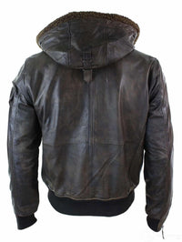 Chaqueta bomber de aviador de cuero auténtico para hombre con capucha y pelo sintético, estilo vintage, color marrón retro.
