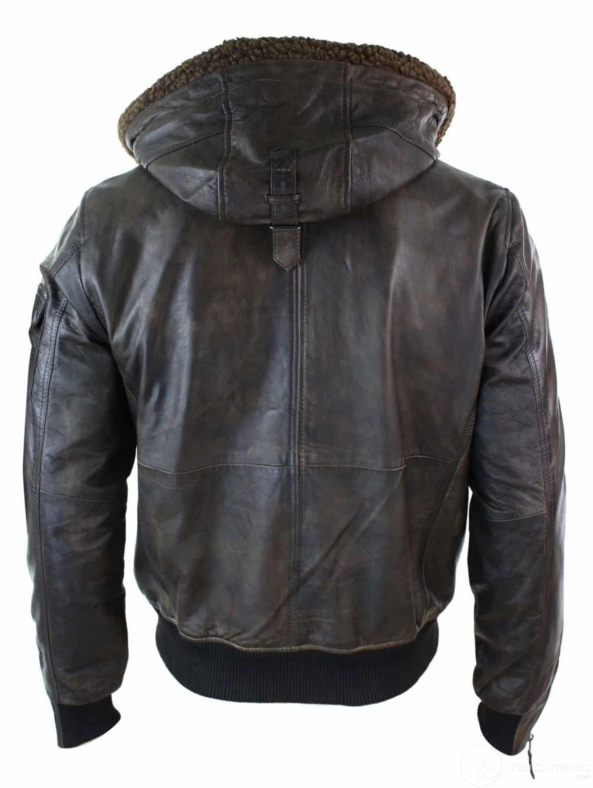 Chaqueta bomber de aviador de cuero auténtico para hombre con capucha y pelo sintético, estilo vintage, color marrón retro.