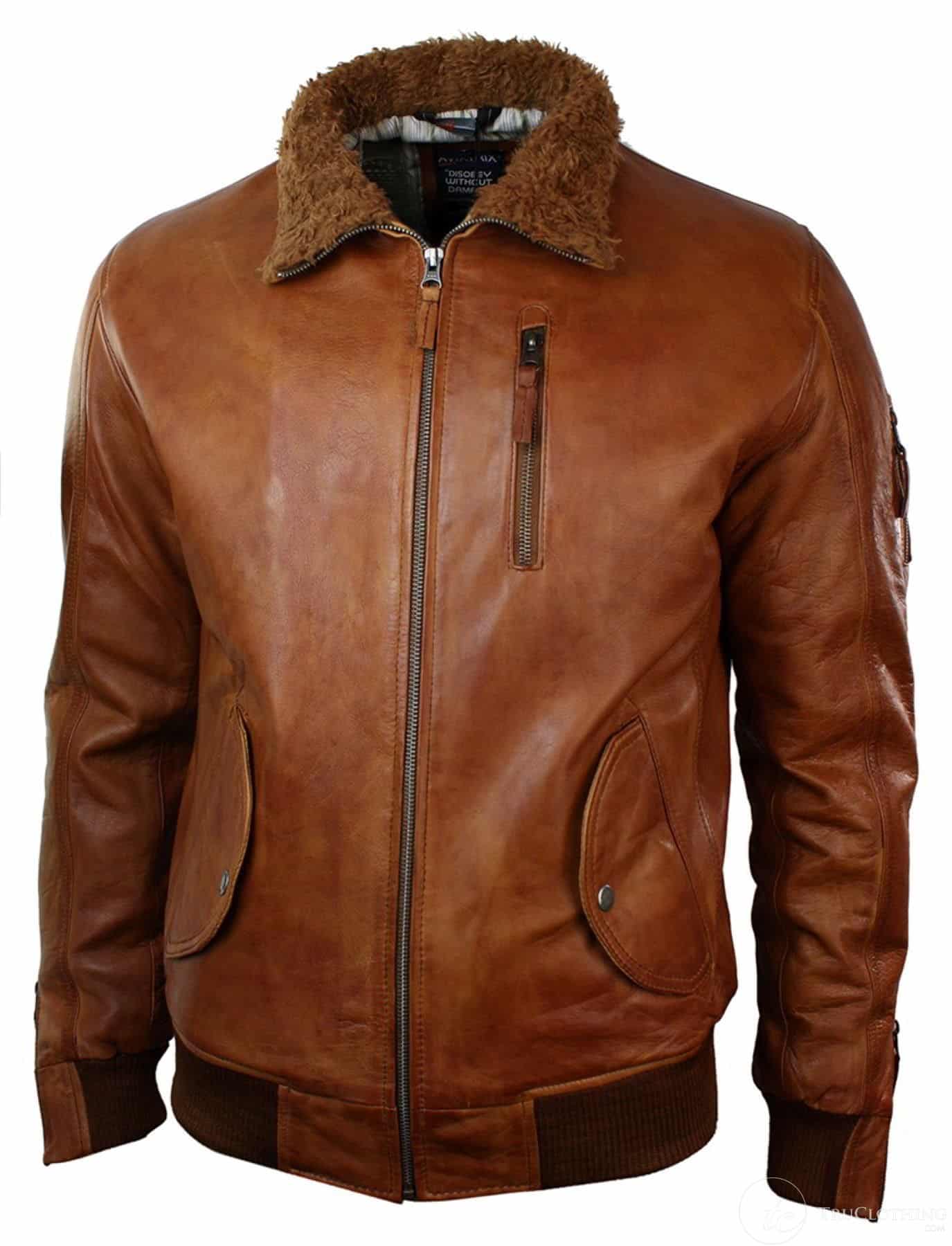 Chaqueta bomber de aviador de cuero auténtico para hombre con capucha de piel sintética, estilo vintage, color marrón retro-beige.