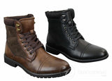 Botas militares de tobillo retro para hombre, de cuero, gamuza y forro polar PU.