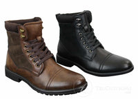 Botas militares de tobillo retro para hombre, de cuero, gamuza y forro polar PU.