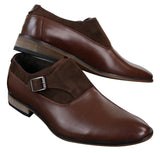 Zapatos de hombre de cuero y gamuza sin cordones con hebilla, de diseñador italiano, elegantes, informales y formales.