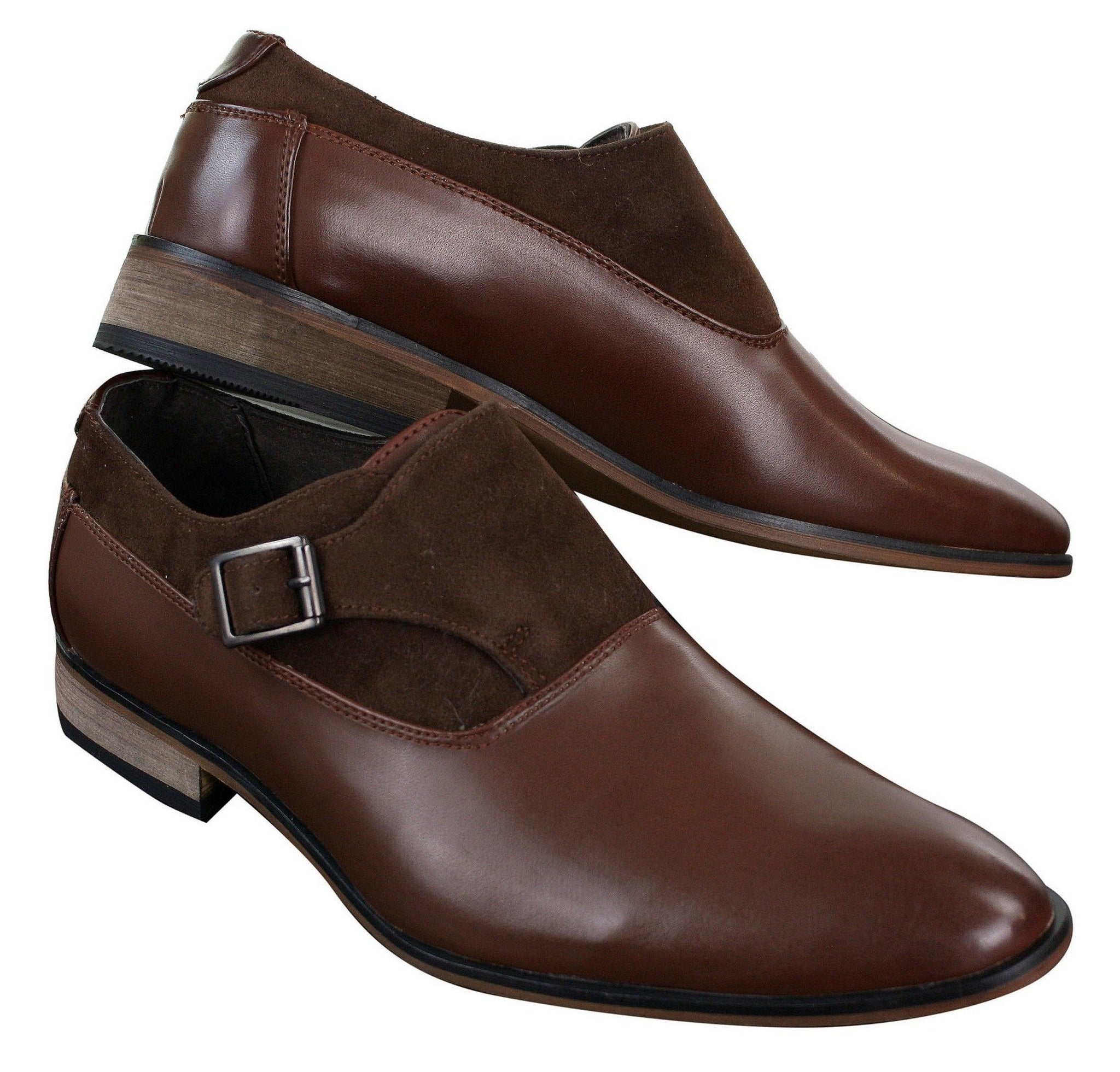 Zapatos de hombre de cuero y gamuza sin cordones con hebilla, de diseñador italiano, elegantes, informales y formales.