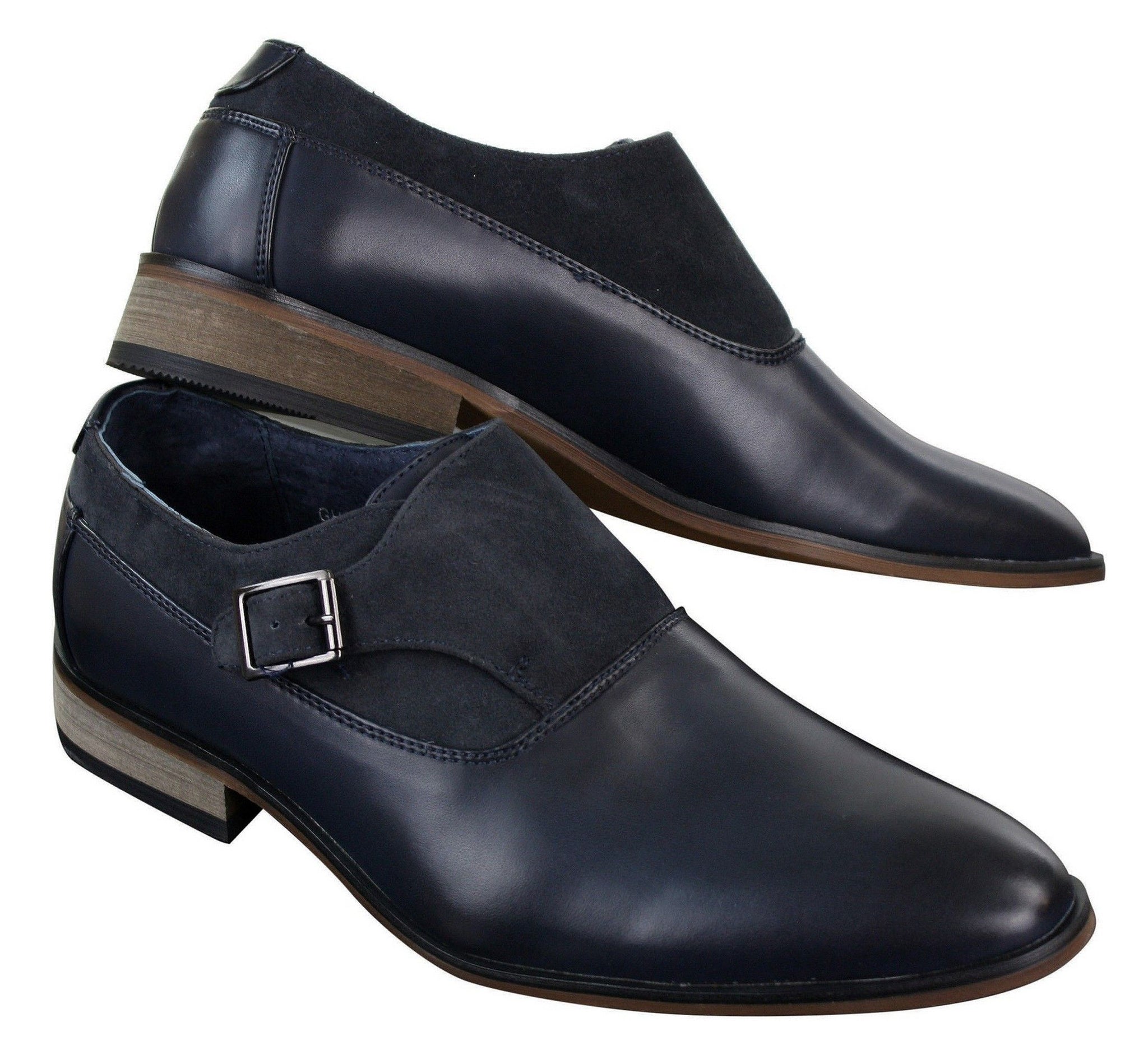 Zapatos de hombre de cuero y gamuza sin cordones con hebilla, de diseñador italiano, elegantes, informales y formales.