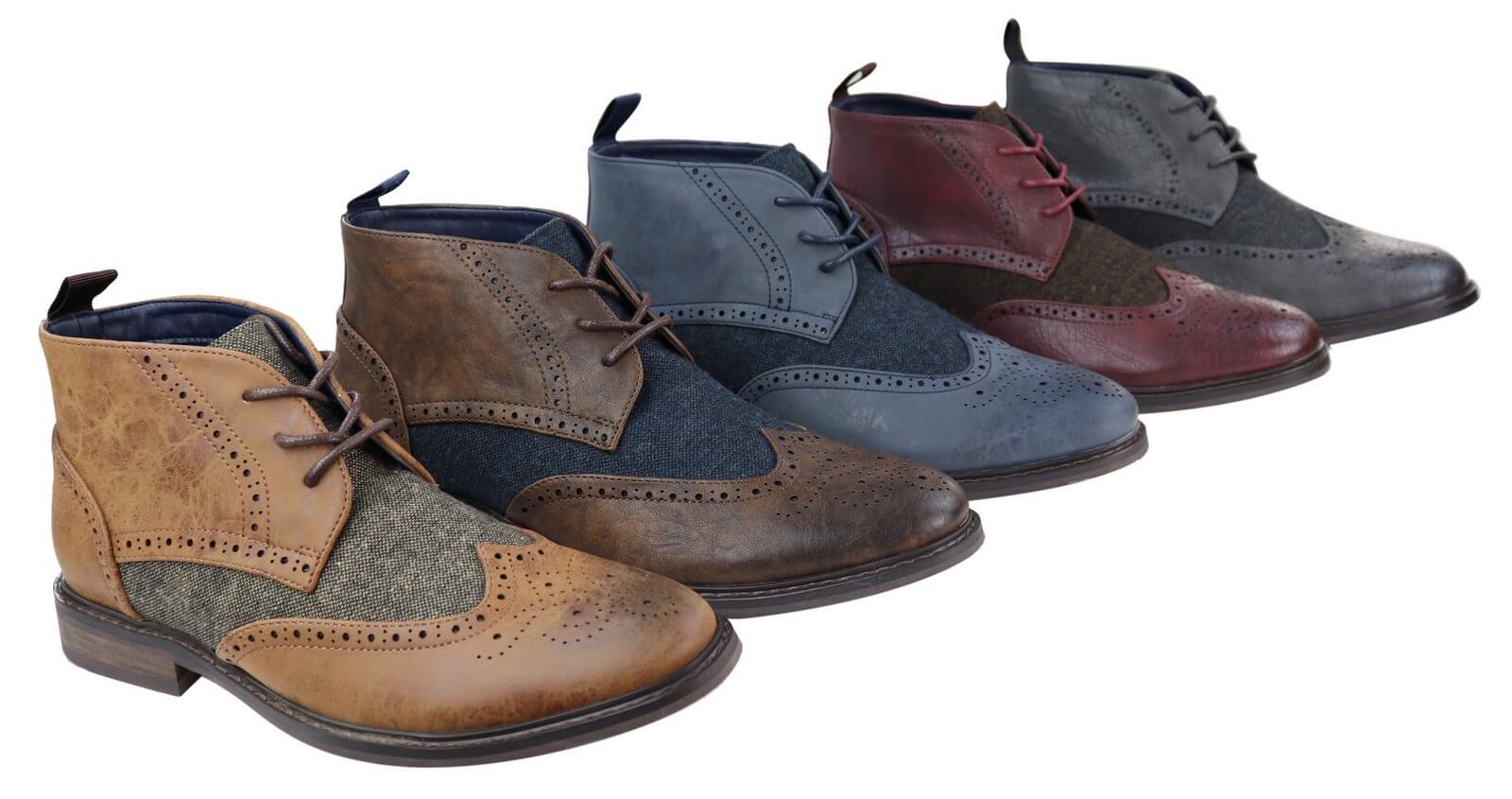 Botines de cuero y tweed con cordones para hombre