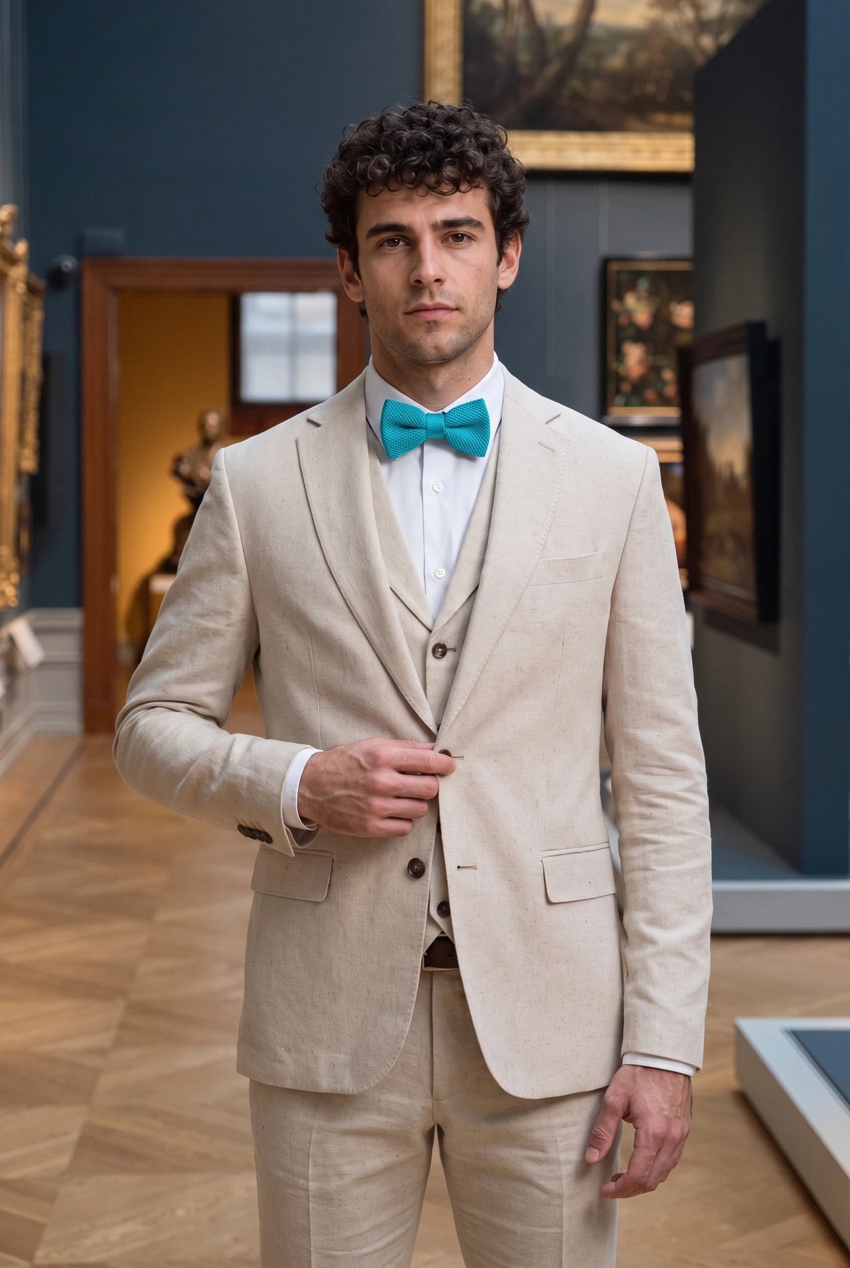 Pajarita de punto azul claro para hombre