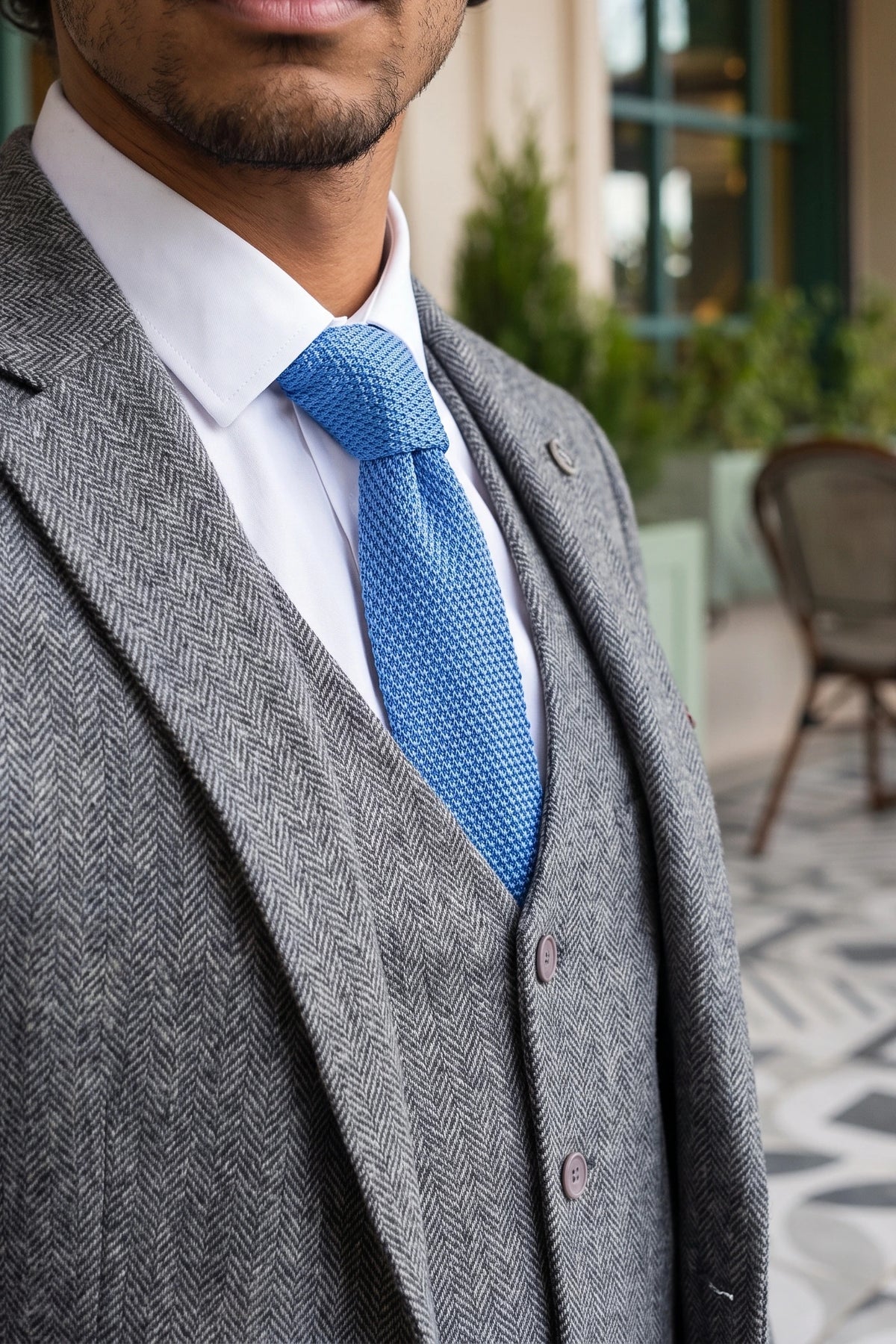 Corbata de punto azul claro para hombre