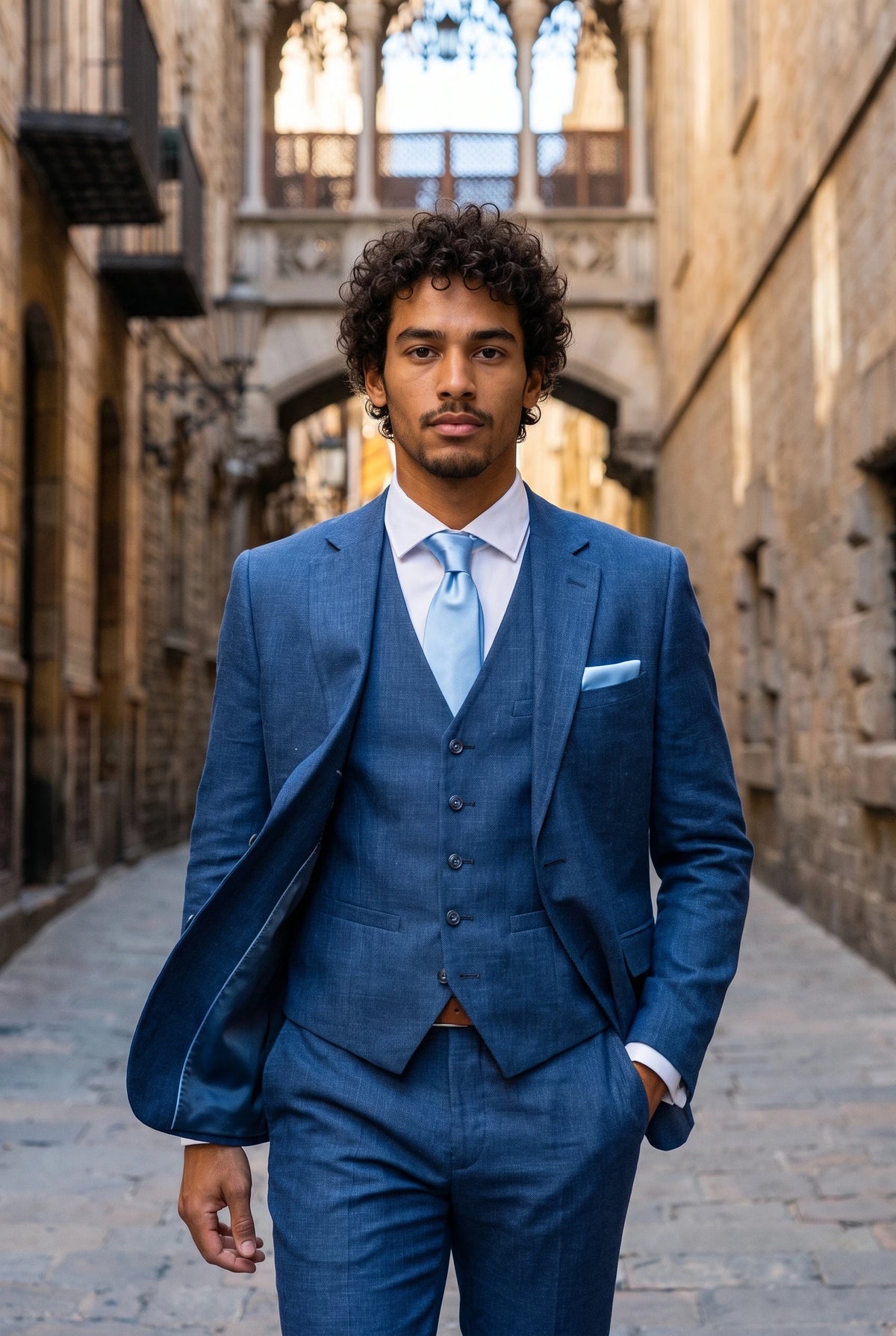 Conjunto de corbata azul claro para hombre