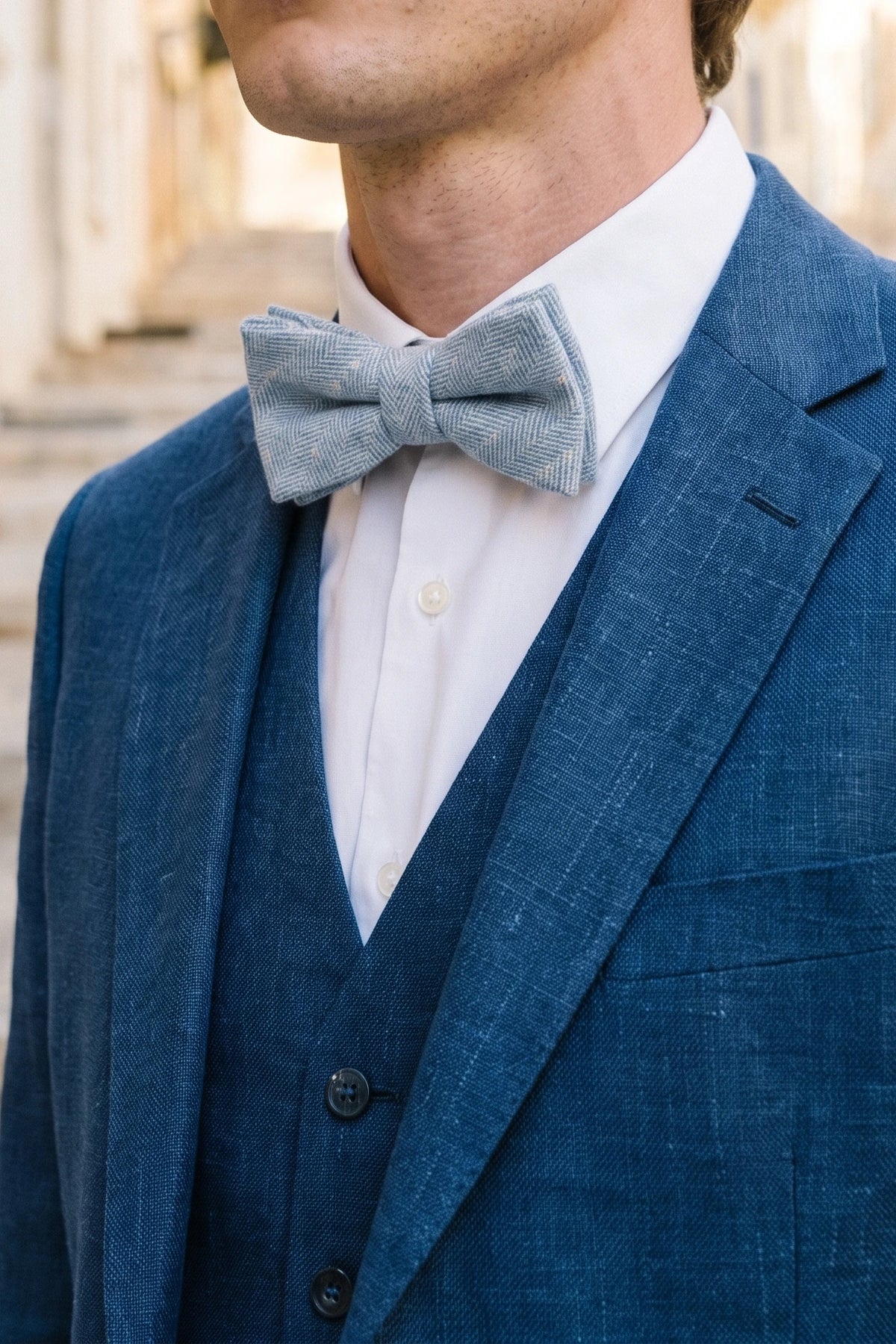 Pajarita de tweed azul claro para hombre