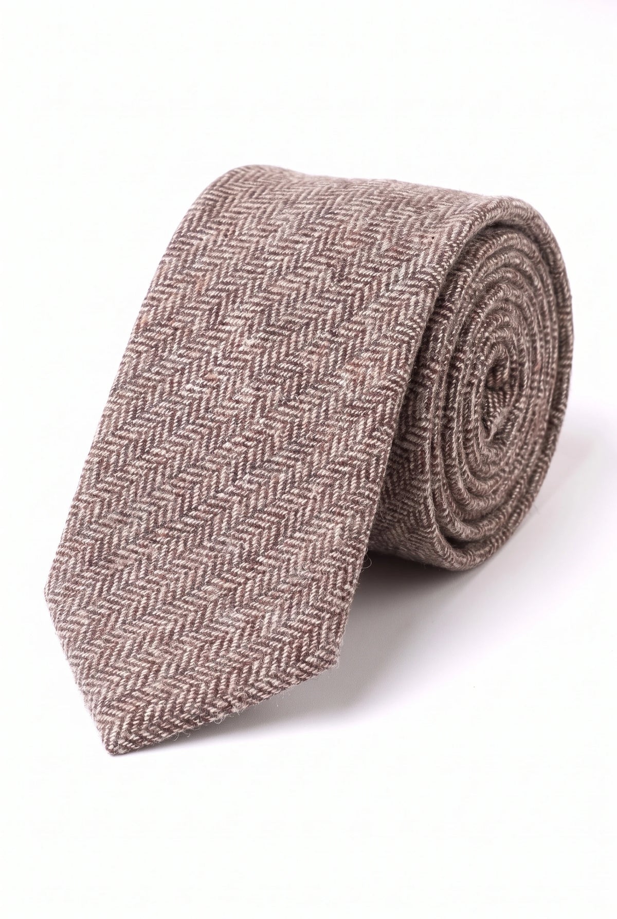 Corbata de tweed de mezcla de lana con estampado de espiga marrón claro para hombre