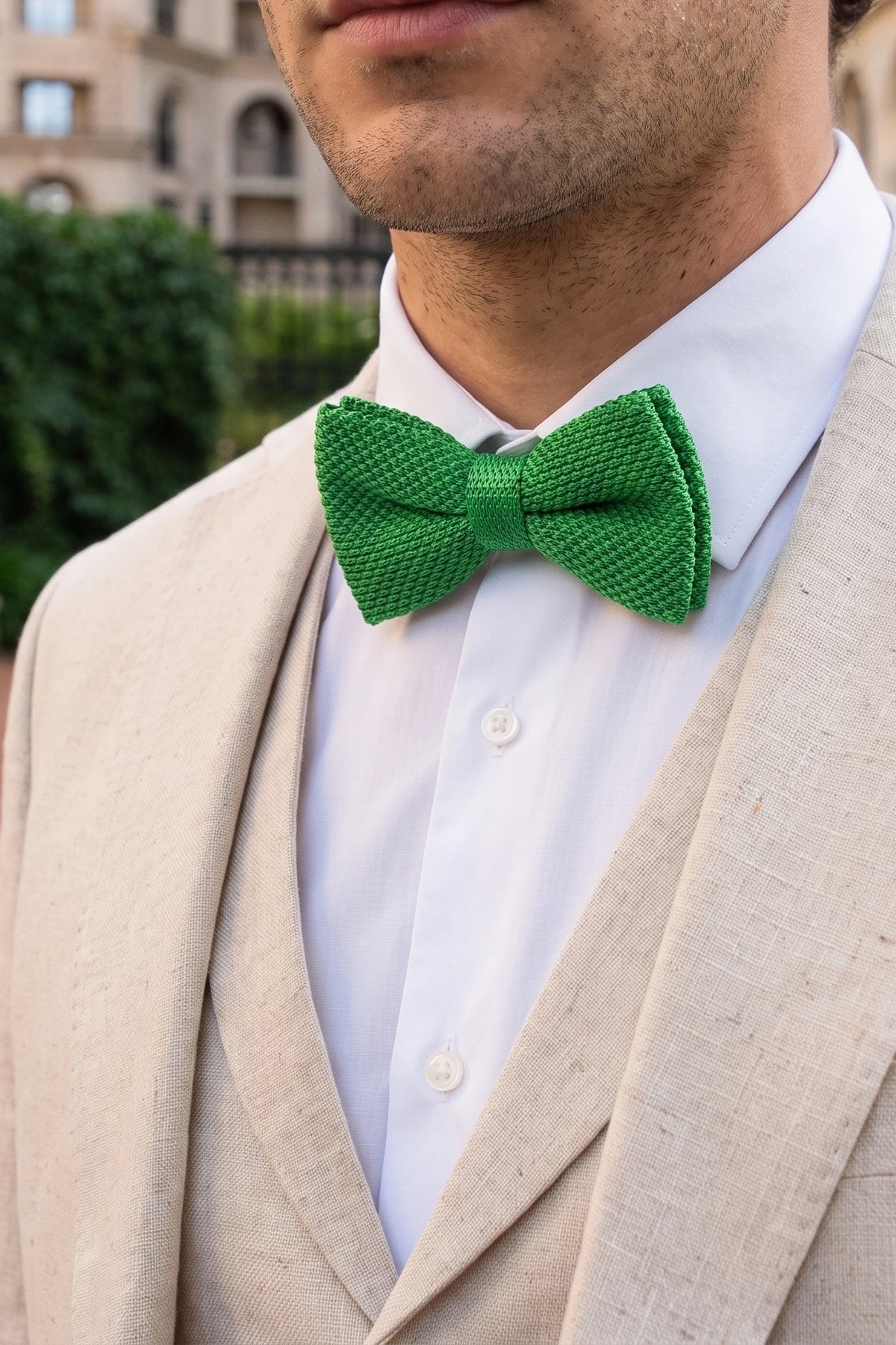 Pajarita de punto verde claro para hombre