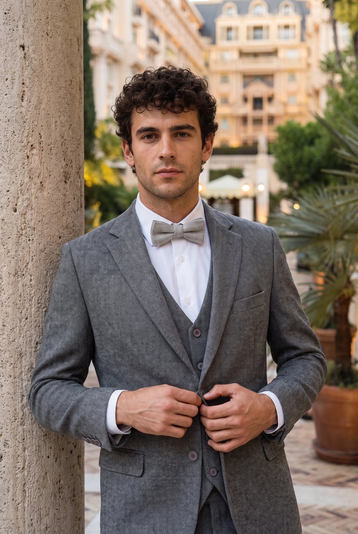 Pajarita de tweed gris claro para hombre