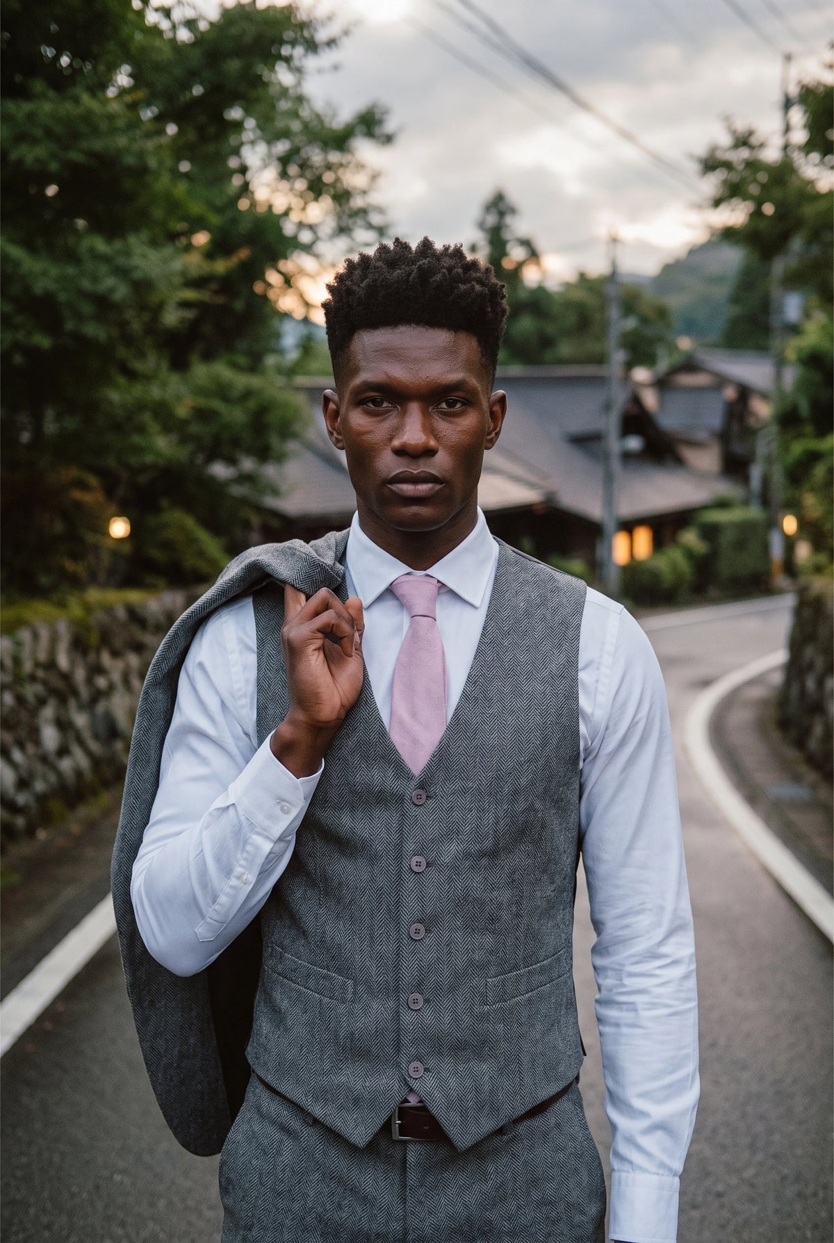 Corbata de hombre rosa claro con acabado de ante.