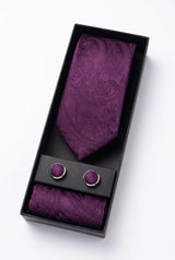 Set de regalo de corbata lila con estampado paisley para hombre