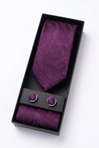 Set de regalo de corbata lila con estampado paisley para hombre