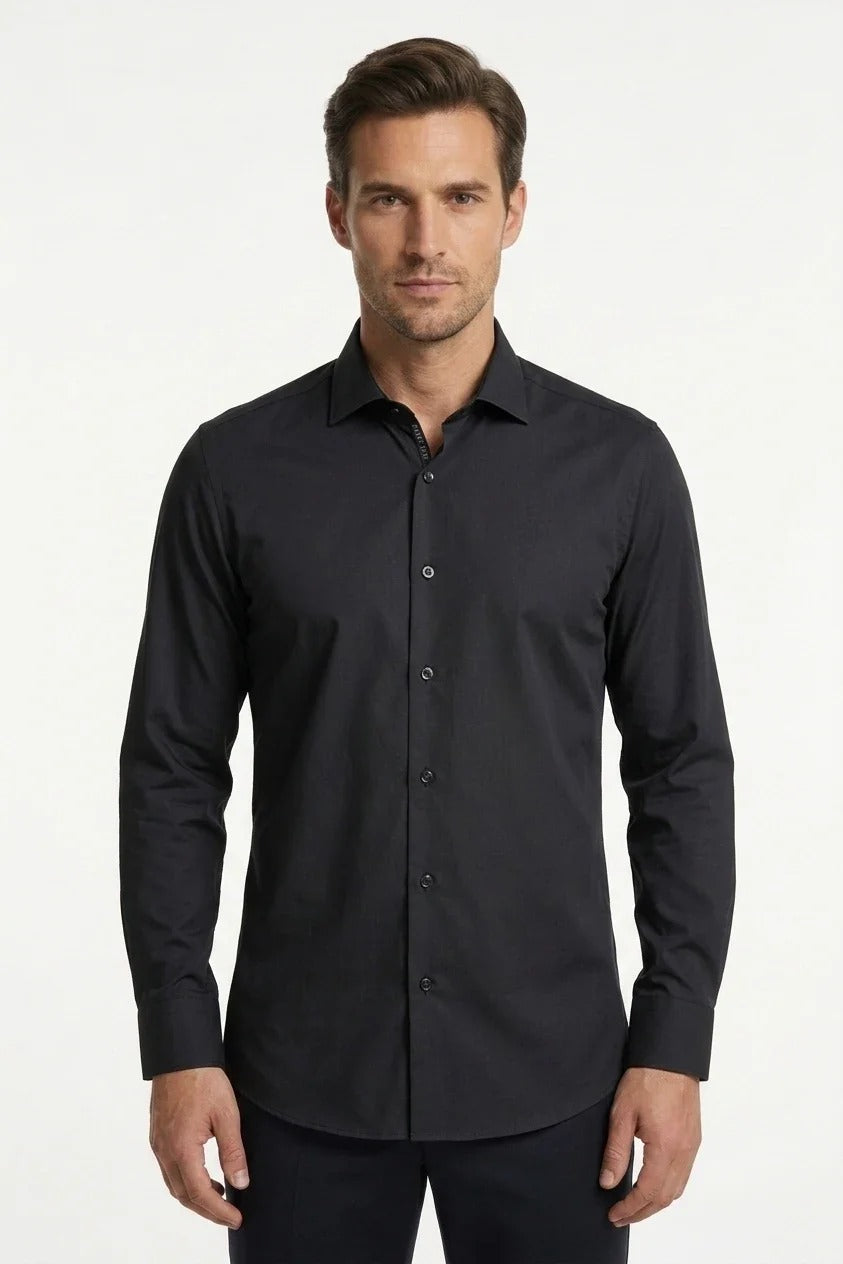 Camisa de vestir de manga larga con botones para hombre - Negra