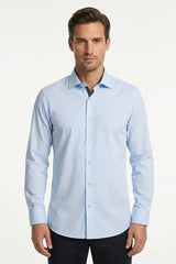 Camisa de vestir de manga larga con botones para hombre - Azul