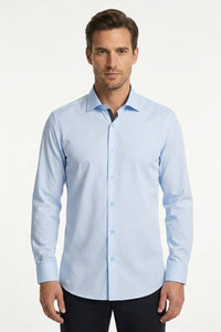 Camisa de vestir de manga larga con botones para hombre - Azul
