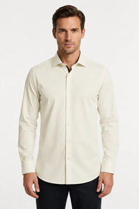 Camisa de vestir de manga larga con botones para hombre - Color crema