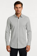 Camisa de vestir de manga larga con botones para hombre - Gris
