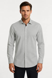 Camisa de vestir de manga larga con botones para hombre - Gris