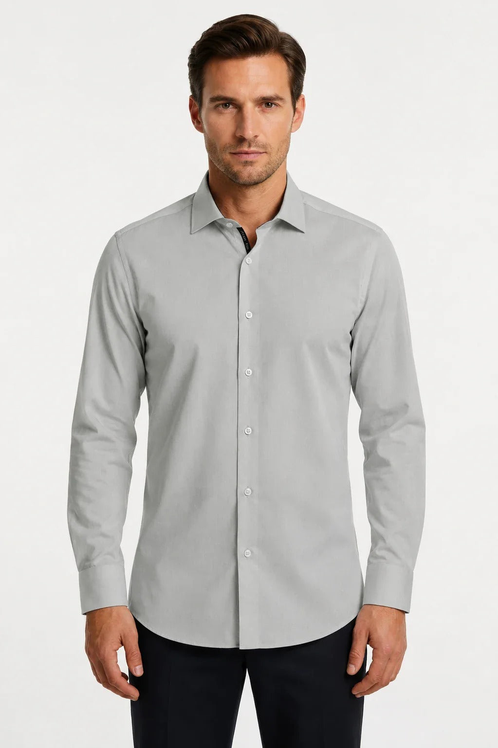 Camisa de vestir de manga larga con botones para hombre - Gris