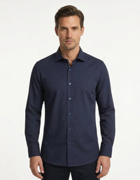 Camisa de vestir de manga larga con botones para hombre - Azul marino