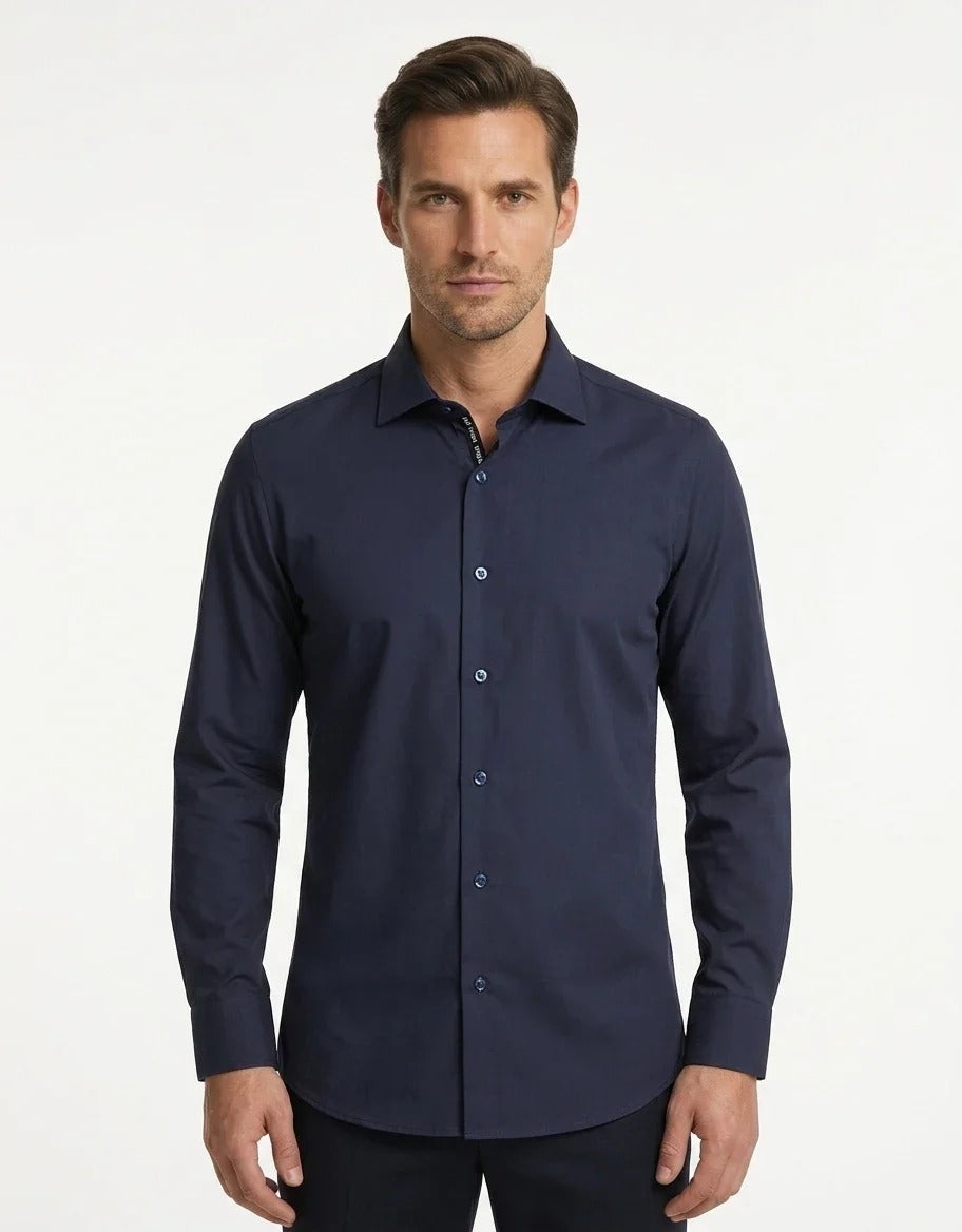 Camisa de vestir de manga larga con botones para hombre - Azul marino