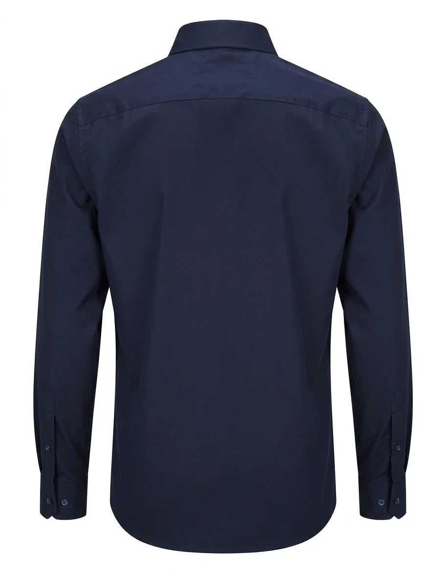 Camisa de vestir de manga larga con botones para hombre - Azul marino