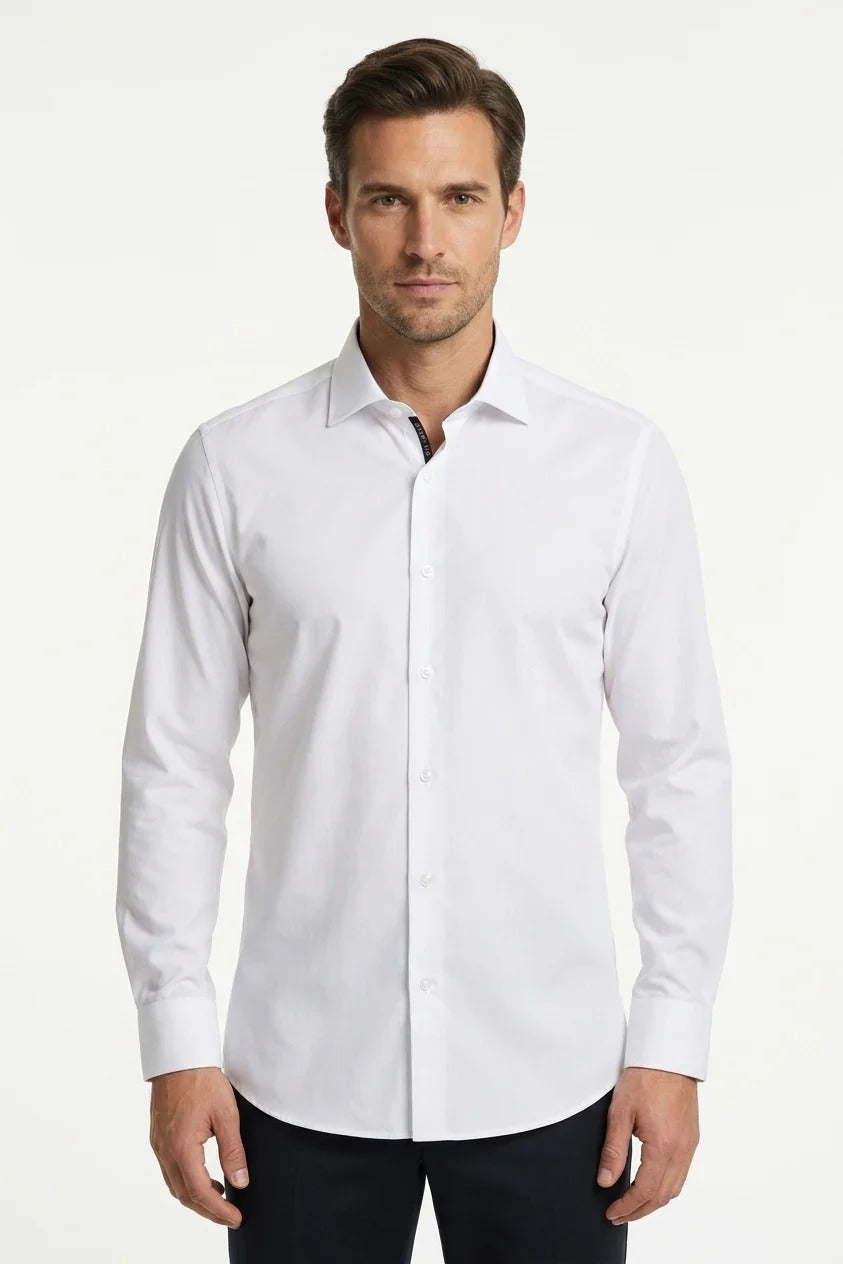 Camisa de vestir de manga larga con botones para hombre - Blanca