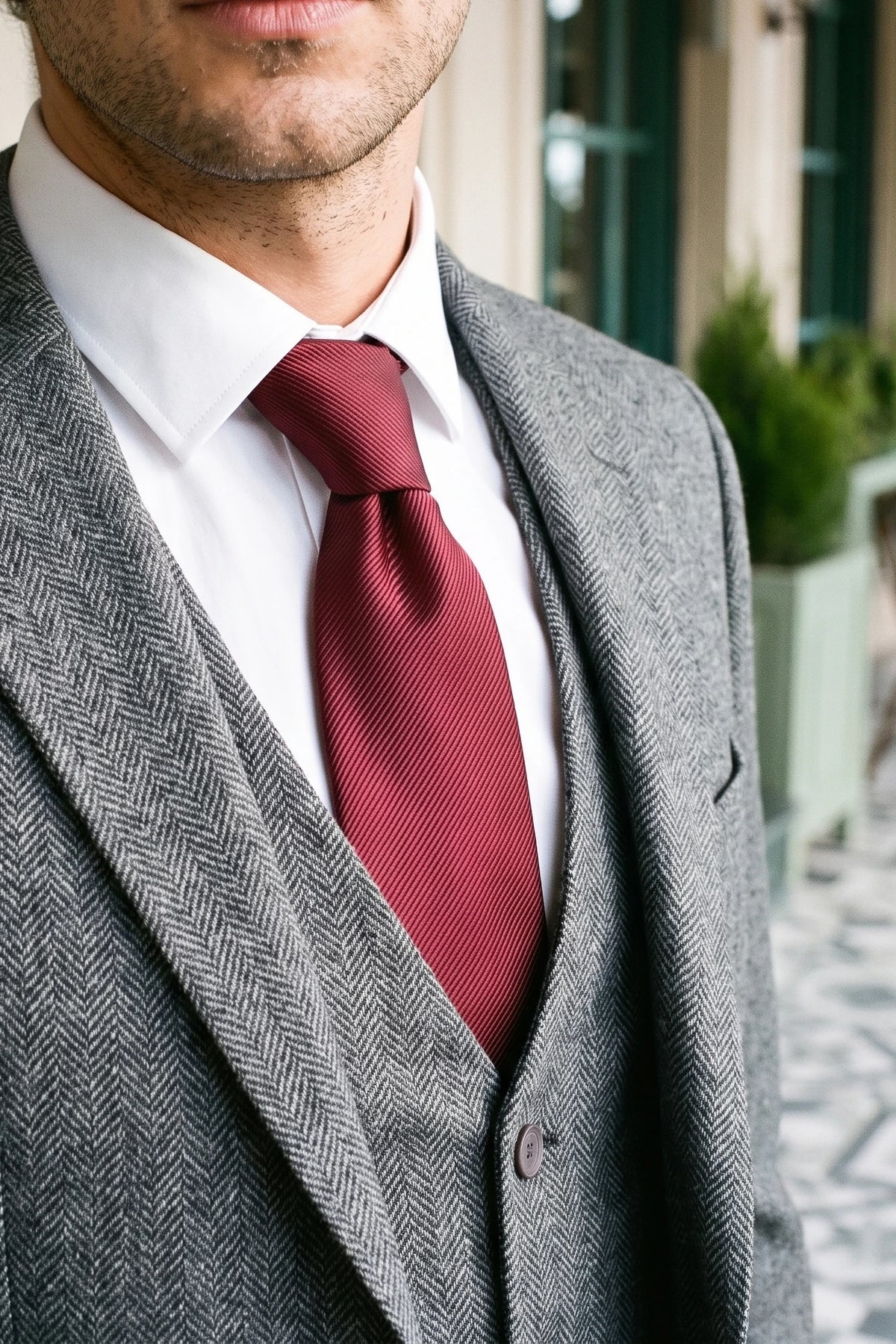 Corbata de hombre color granate, estrecha, de 6 cm, color liso.