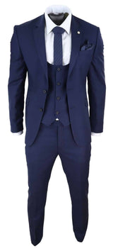 Traje de boda de 3 piezas azul marino para hombre