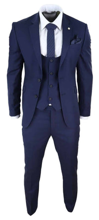 Traje de boda de 3 piezas azul marino para hombre