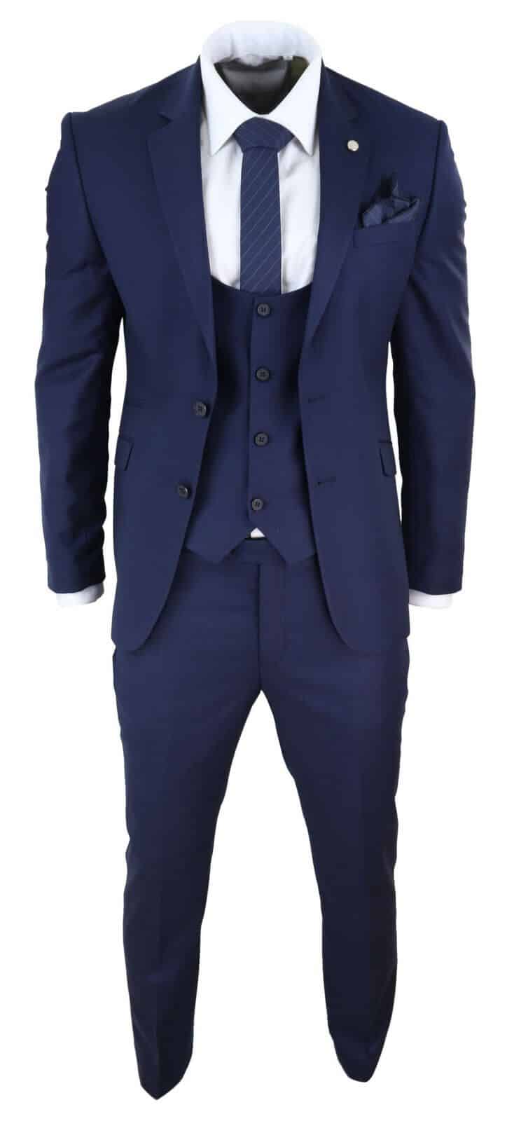 Traje de boda de 3 piezas azul marino para hombre