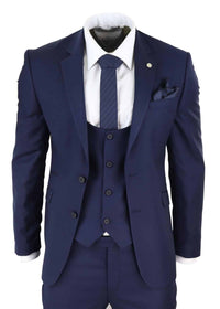 Traje de boda de 3 piezas azul marino para hombre