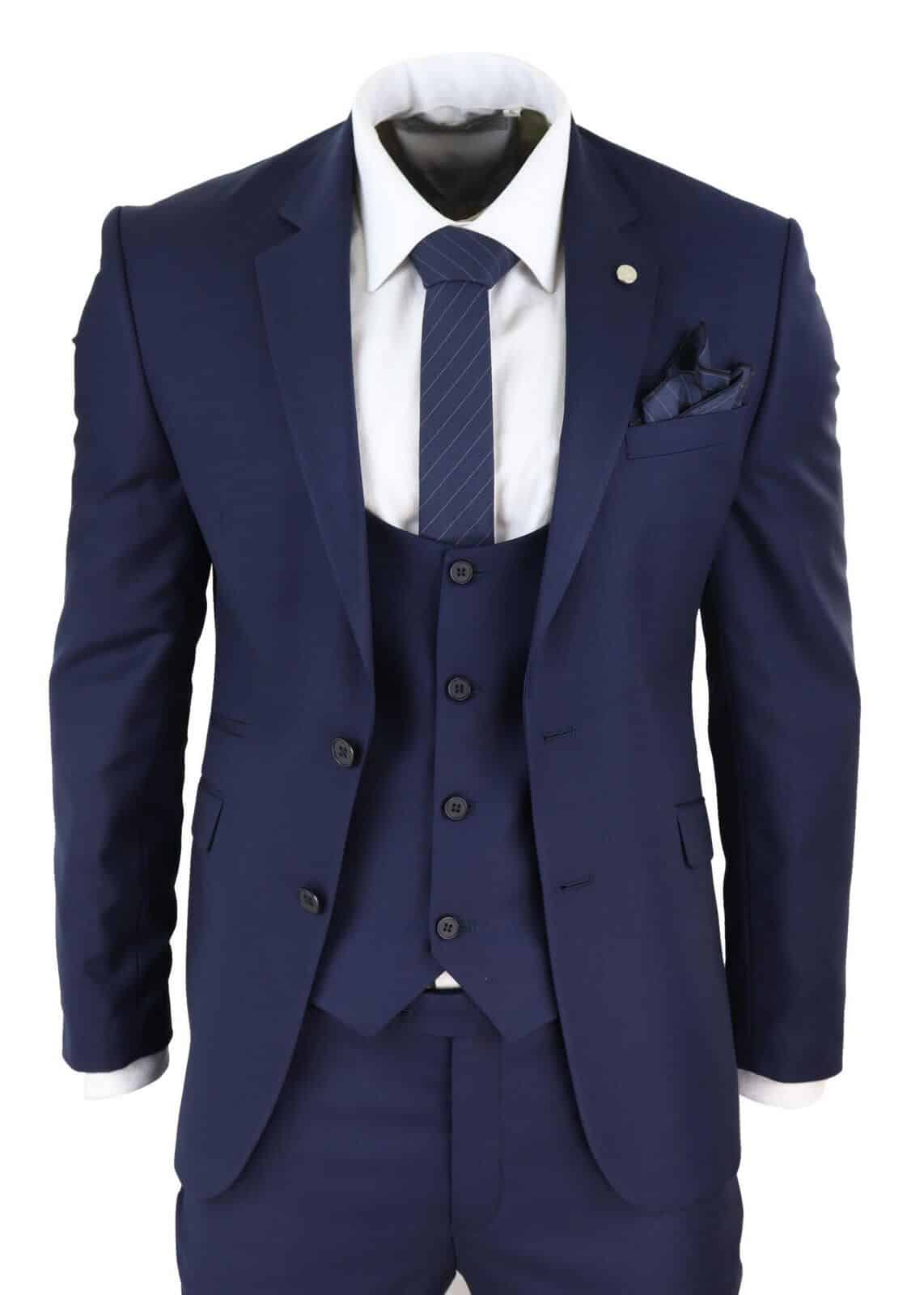 Traje de boda de 3 piezas azul marino para hombre