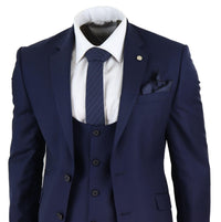 Traje de boda de 3 piezas azul marino para hombre