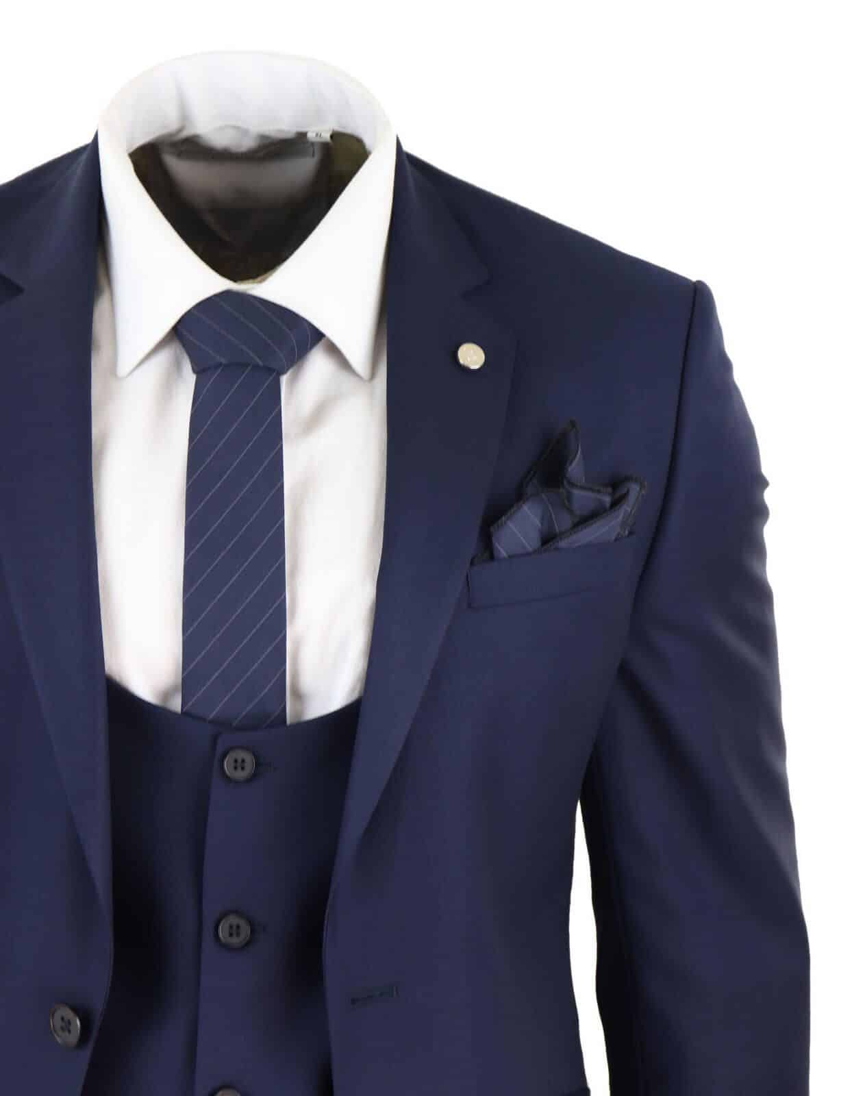 Traje de boda de 3 piezas azul marino para hombre