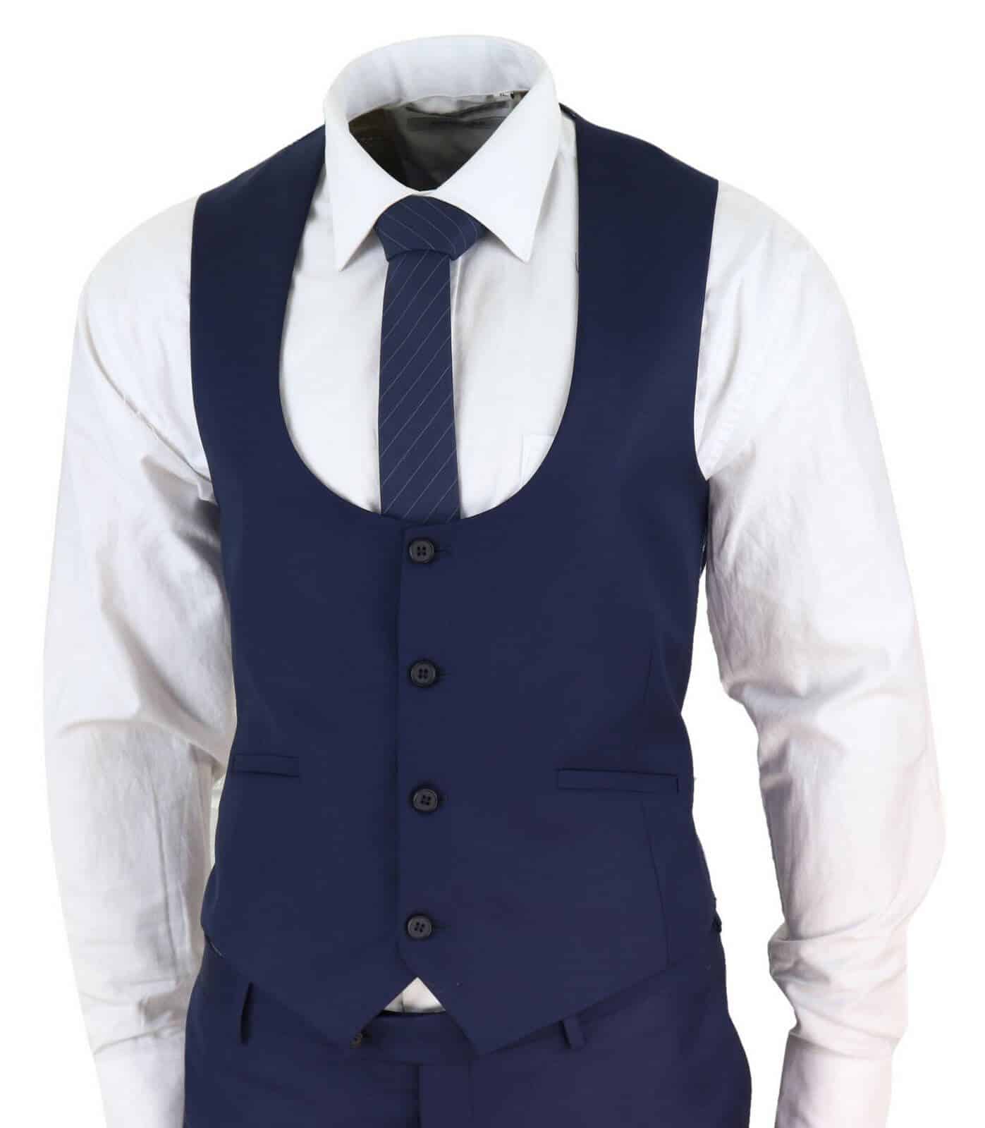 Traje de boda de 3 piezas azul marino para hombre