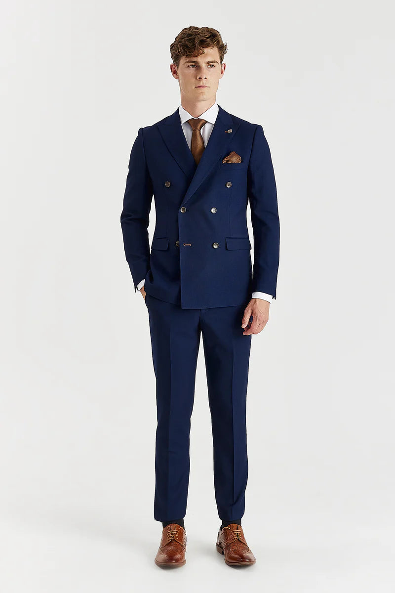 Blazer cruzado para hombre en azul marino con estampado de ojo de perdiz.