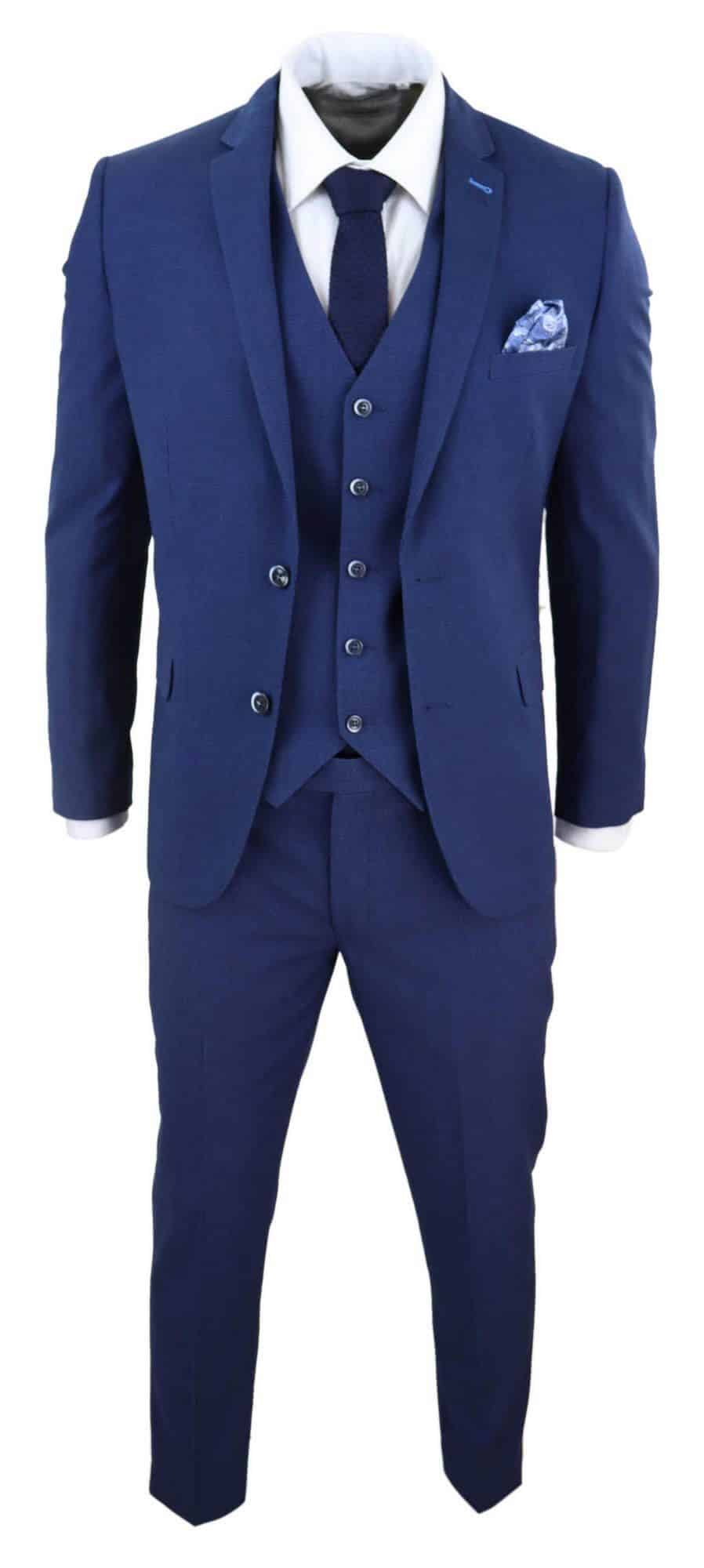 Traje de boda de 3 piezas azul marino para hombre