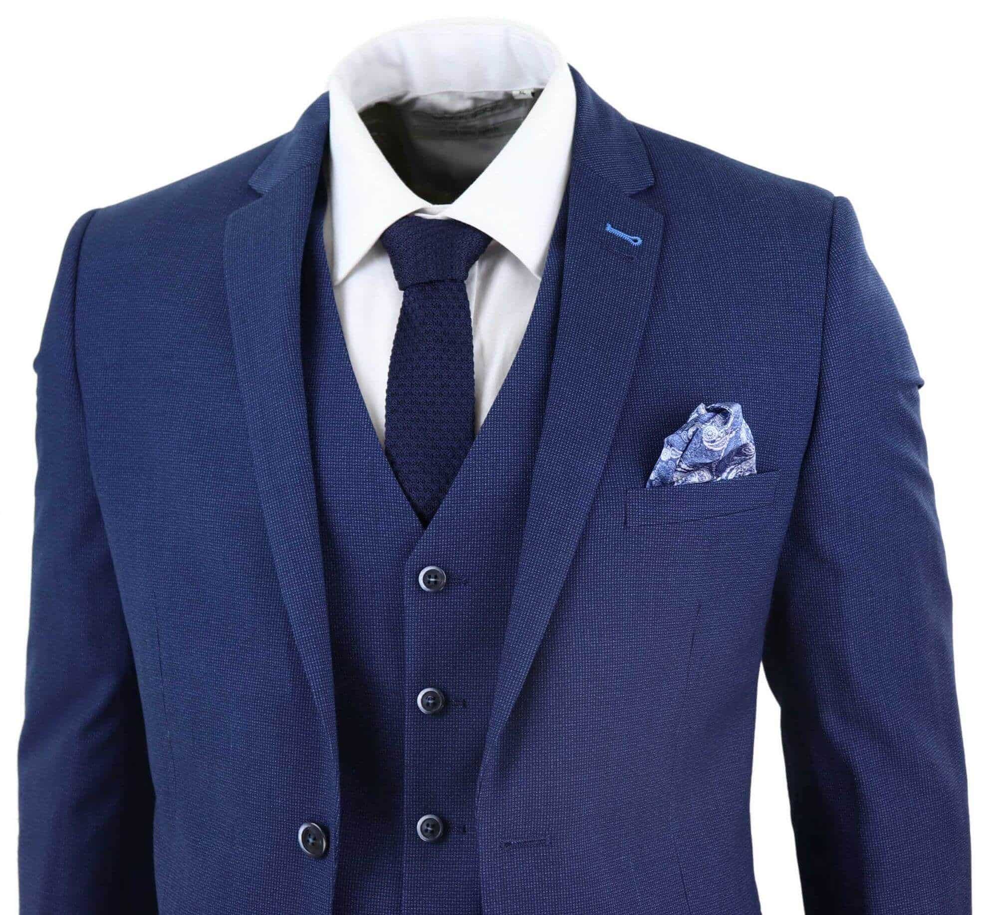 Traje de boda de 3 piezas azul marino para hombre