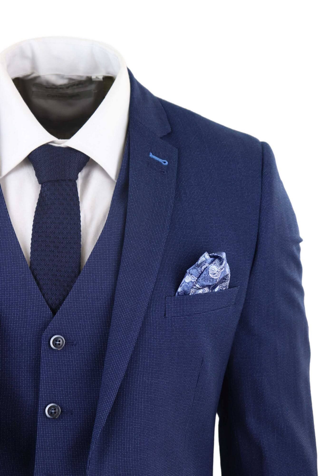 Traje de boda de 3 piezas azul marino para hombre